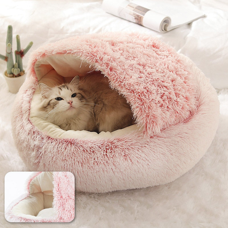 Hooded Calming Plush Bed for Cats