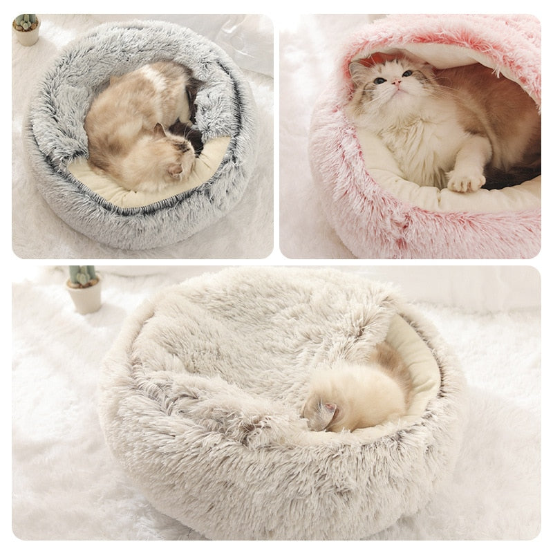 Hooded Calming Plush Bed for Cats