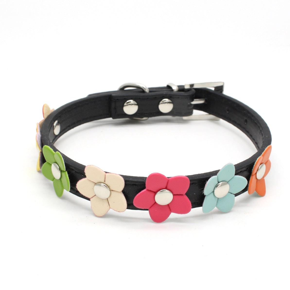 PU Pet Collar Colorful Flower Dog Belt A Row Of Small Flower Dog Collar Pet Supplies Dog Chain