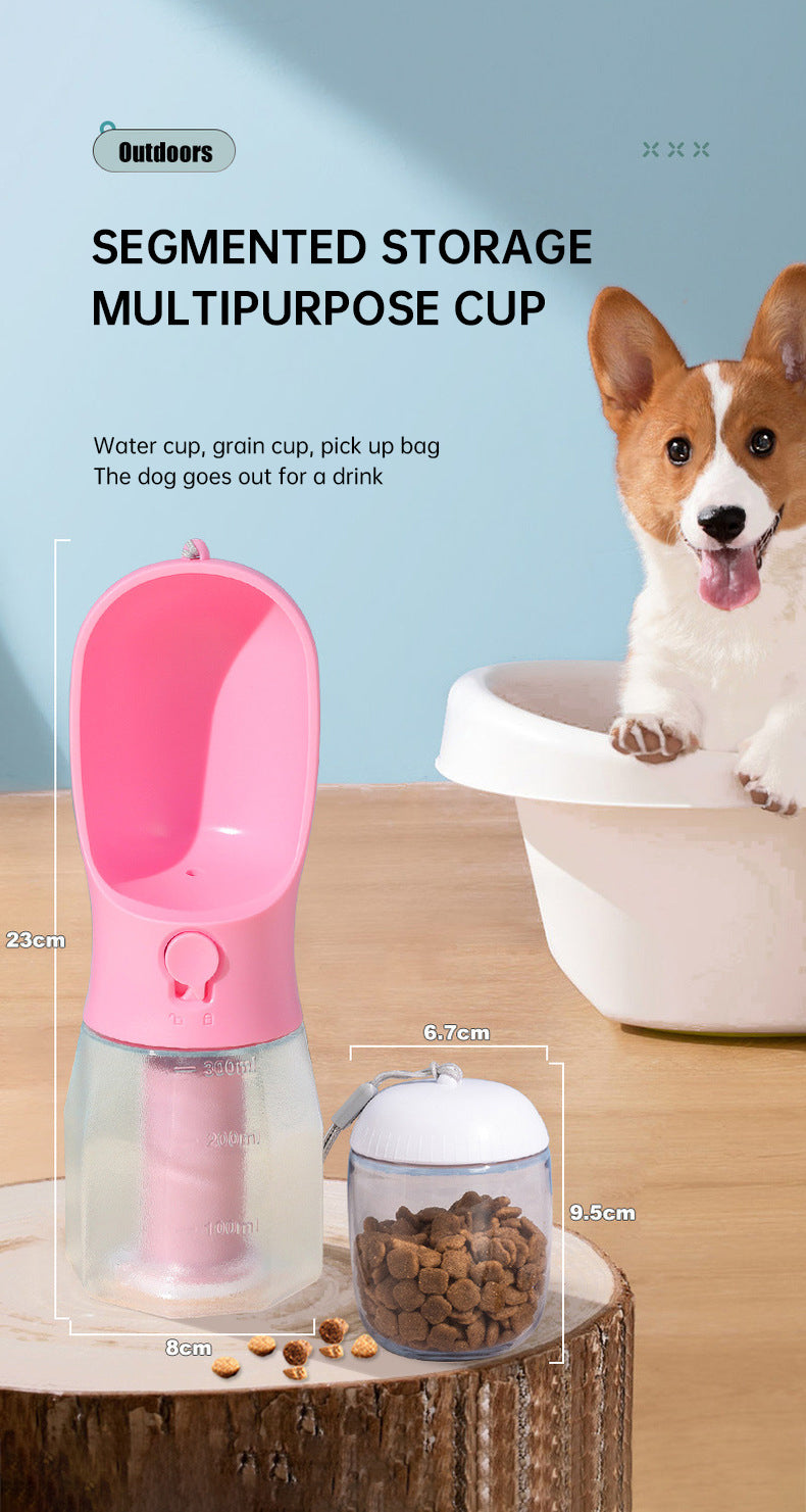 Pet Multifunctional Water Bottle 3 in 1 Portable Pet Water Bottle with Food Container and poop bag