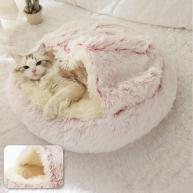 Hooded Calming Plush Bed for Cats