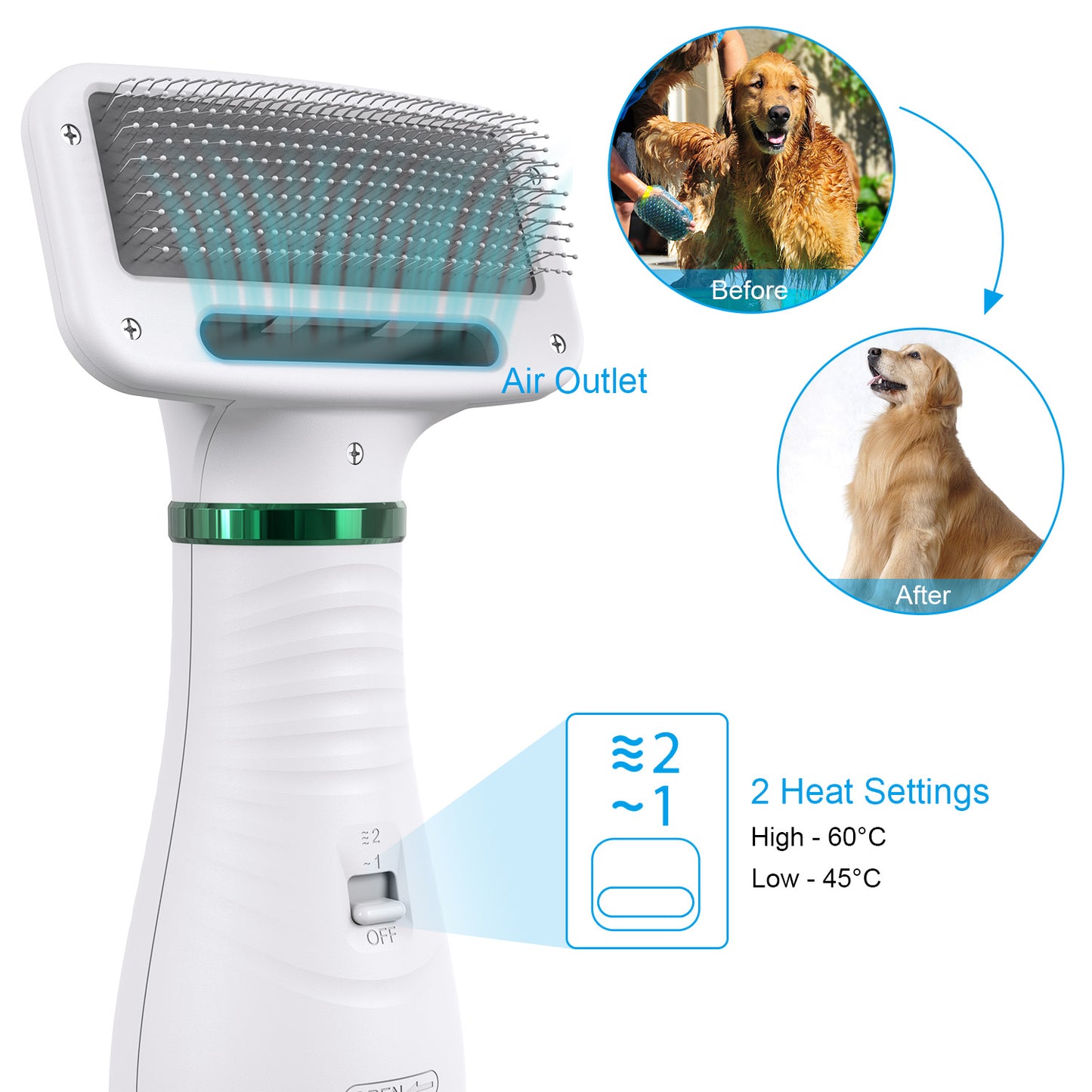 Portable Pet Hair Blower and Grooming Brush