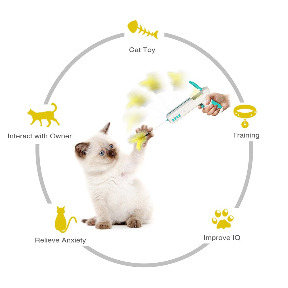 Interactive Cat Toy with Feather and Ball Stick Gun