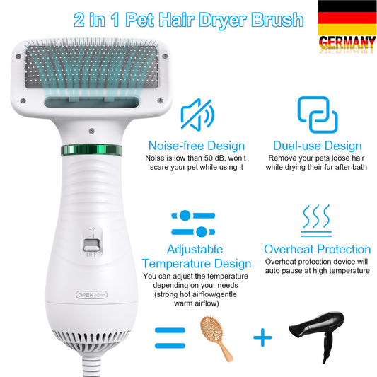 Portable Pet Hair Blower and Grooming Brush