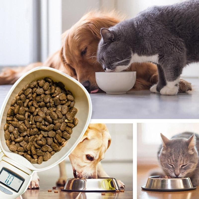 Pet Measuring Spoon Cup Of Pet Dog Food Water Scoop Scale Spoon LED Display Bowl For Cat Pets Feeder Dog Feeding Bowls