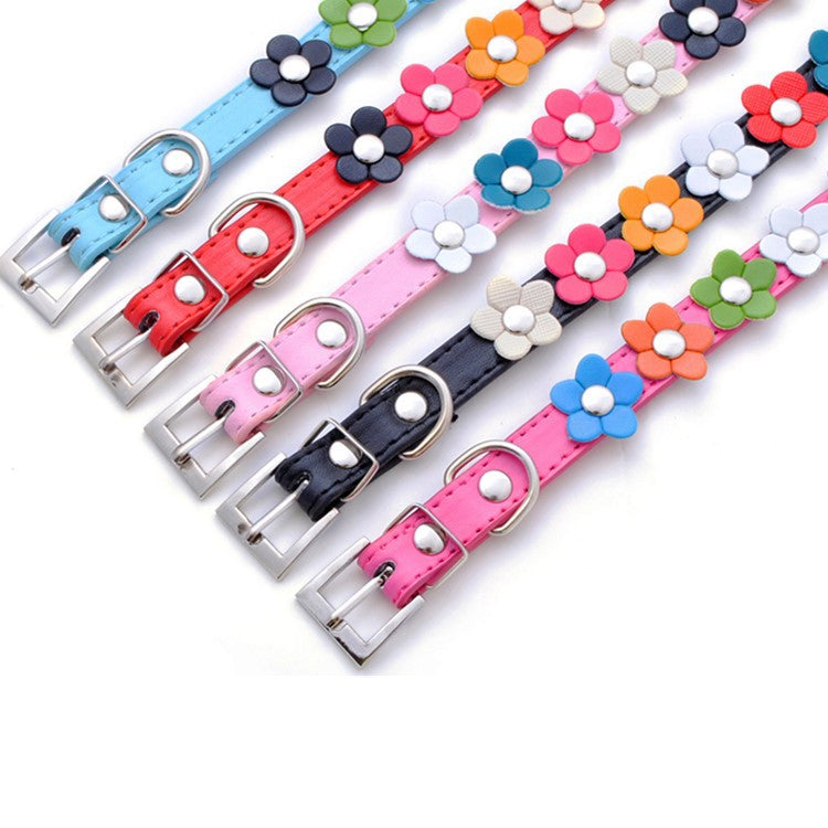 PU Pet Collar Colorful Flower Dog Belt A Row Of Small Flower Dog Collar Pet Supplies Dog Chain