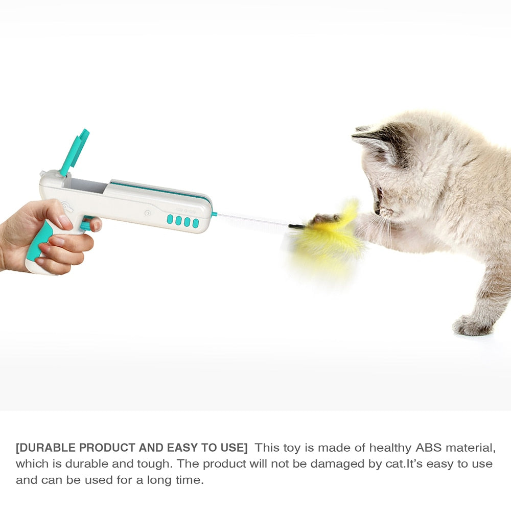 Interactive Cat Toy with Feather and Ball Stick Gun