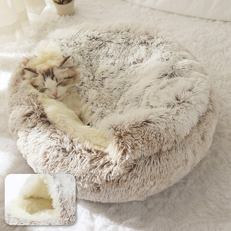 Hooded Calming Plush Bed for Cats