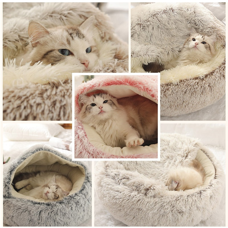 Hooded Calming Plush Bed for Cats