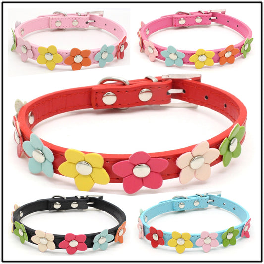 PU Pet Collar Colorful Flower Dog Belt A Row Of Small Flower Dog Collar Pet Supplies Dog Chain