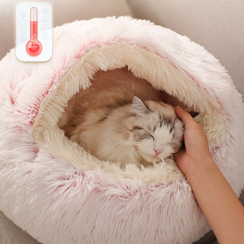 Hooded Calming Plush Bed for Cats