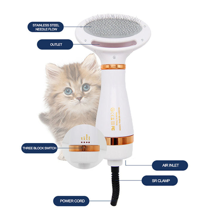 Two-In-One Pet Hot Air Comb and Hair Dryer for Pets