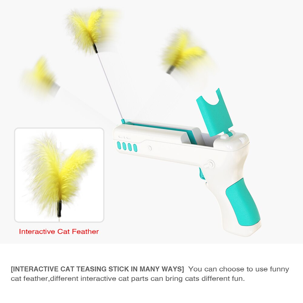 Interactive Cat Toy with Feather and Ball Stick Gun