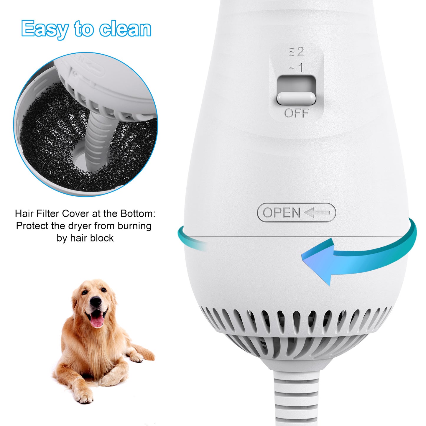 Portable Pet Hair Blower and Grooming Brush