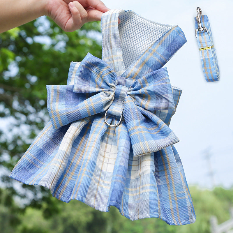 Plaid Tank Top Bowknot Dress with Leash