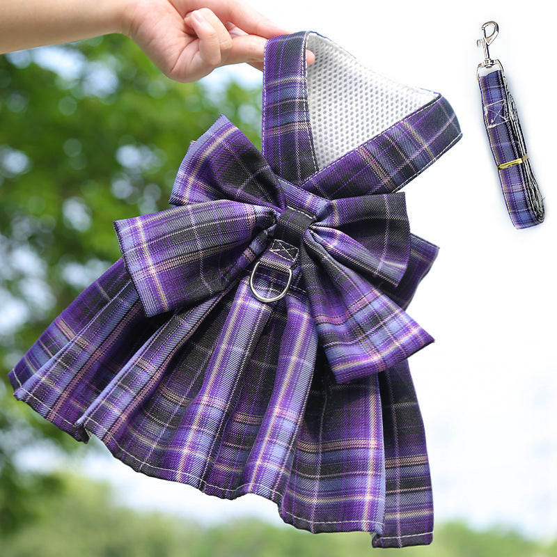 Plaid Tank Top Bowknot Dress with Leash