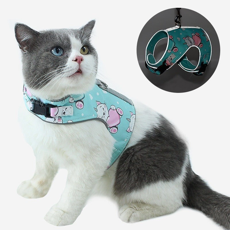 Polyester Pet Harness Set Reflective Traction Rope Set Breathable Chest And Back Cat Vest-style Chest Strap Small And Medium Cat