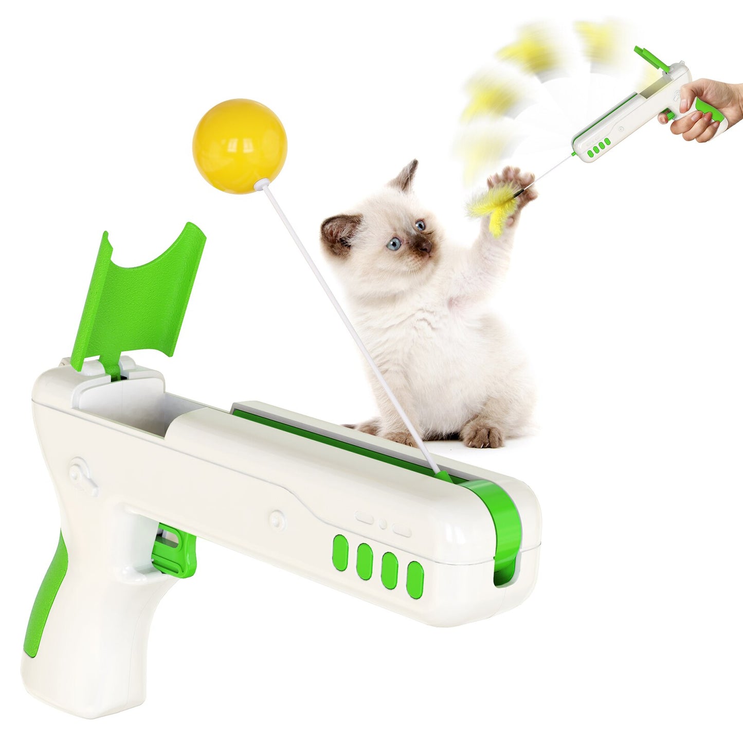 Interactive Cat Toy with Feather and Ball Stick Gun