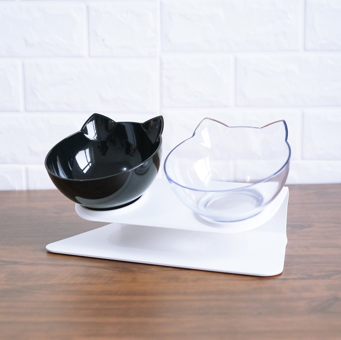 Transparent and Black Pair Cat Feeder