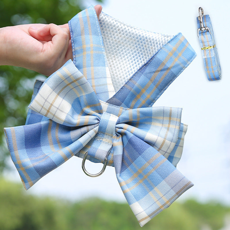 Plaid Tank Top Bowknot Dress with Leash