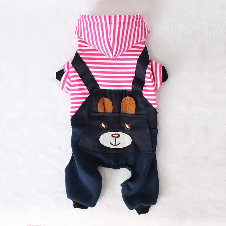 Striped Dog Clothes Casual Wear with Hoodie