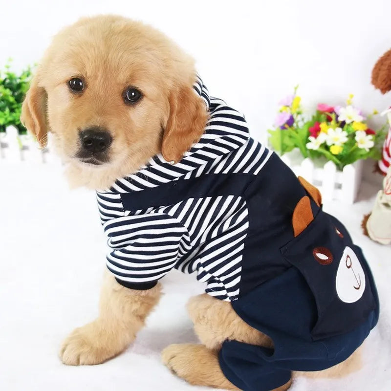 Striped Dog Clothes Casual Wear with Hoodie